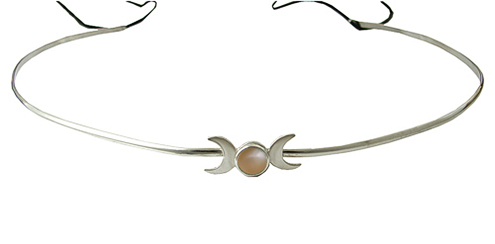 Sterling Silver Renaissance Style Headpiece Circlet Tiara With Peach Moonstone